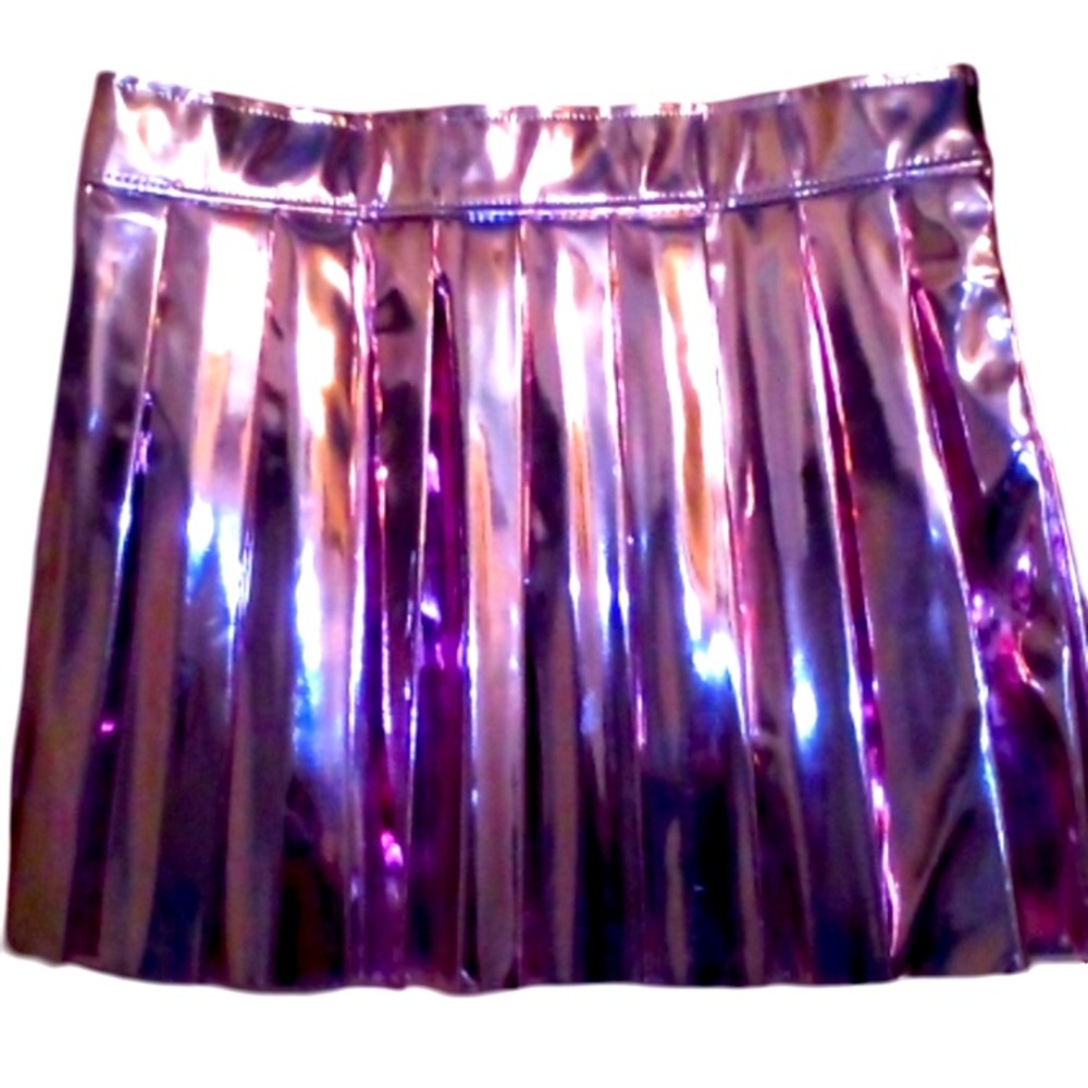 Lightish Hot Pink Vinyl Large NWOT Pleated Skirt